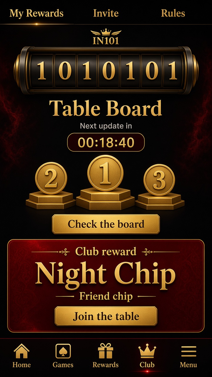 IN101 Game Table Board screen, in101gamei.com